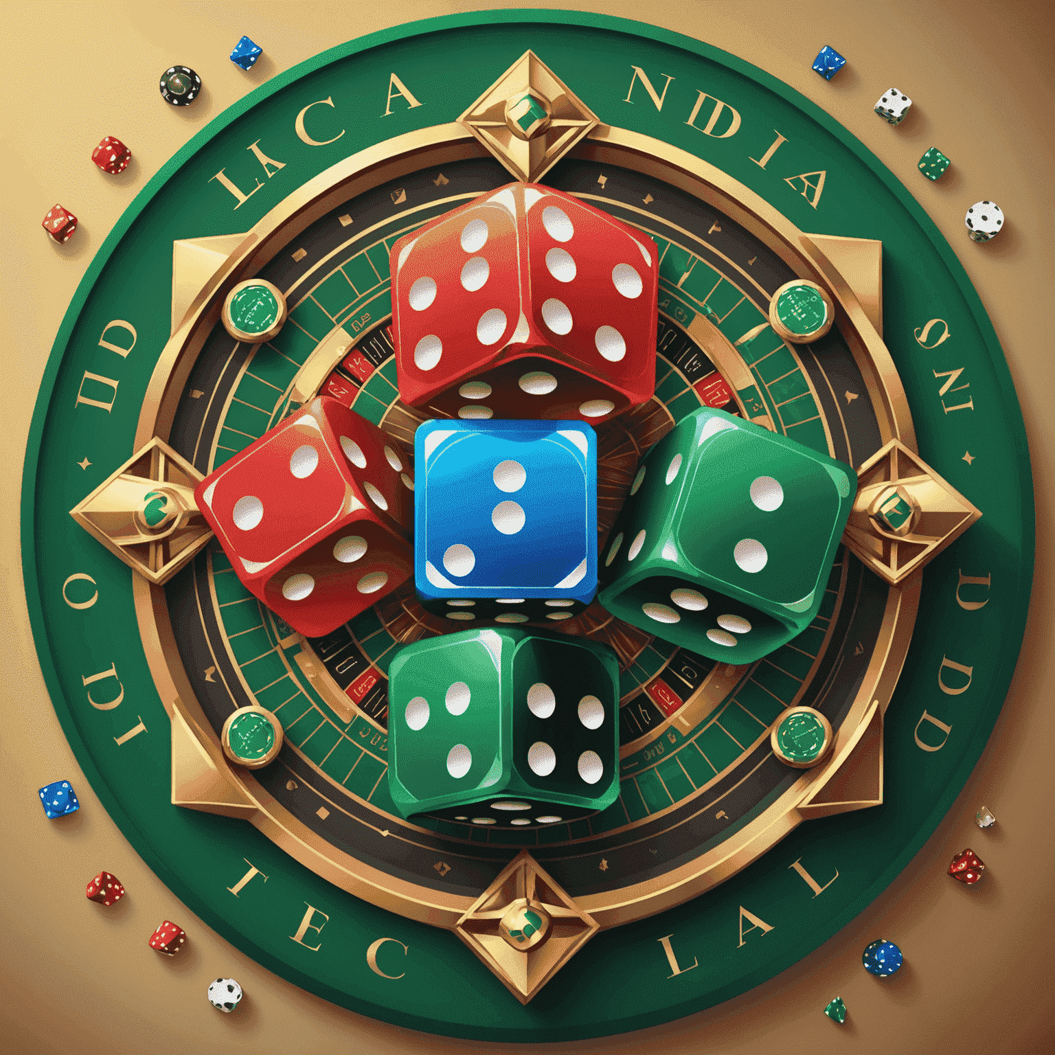 CasinoReelClu Logo - A vibrant and dynamic logo featuring casino elements like dice, cards, and chips in bold colors