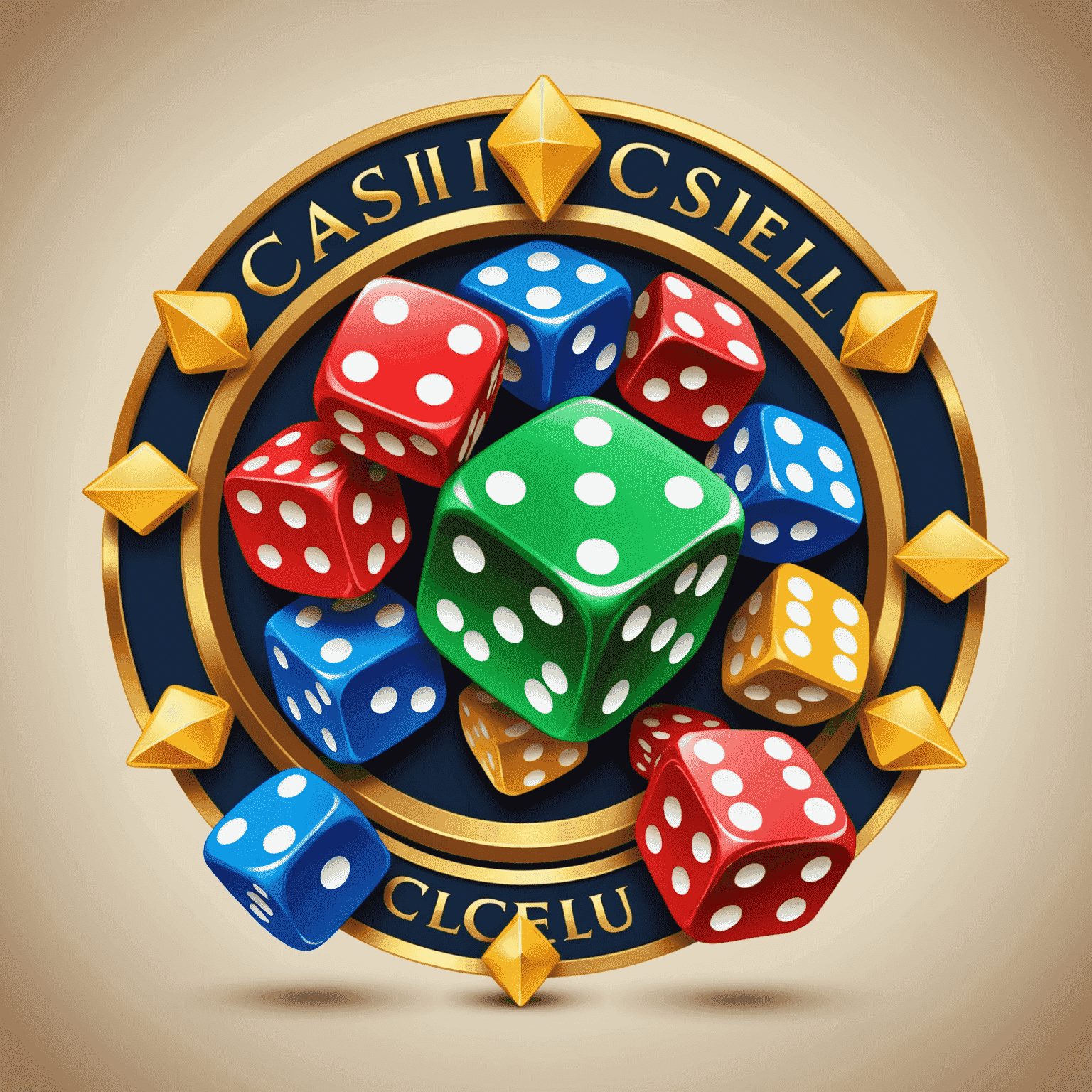 CasinoReelClu Logo - A vibrant and dynamic logo featuring casino elements like dice, cards, and chips in bold colors