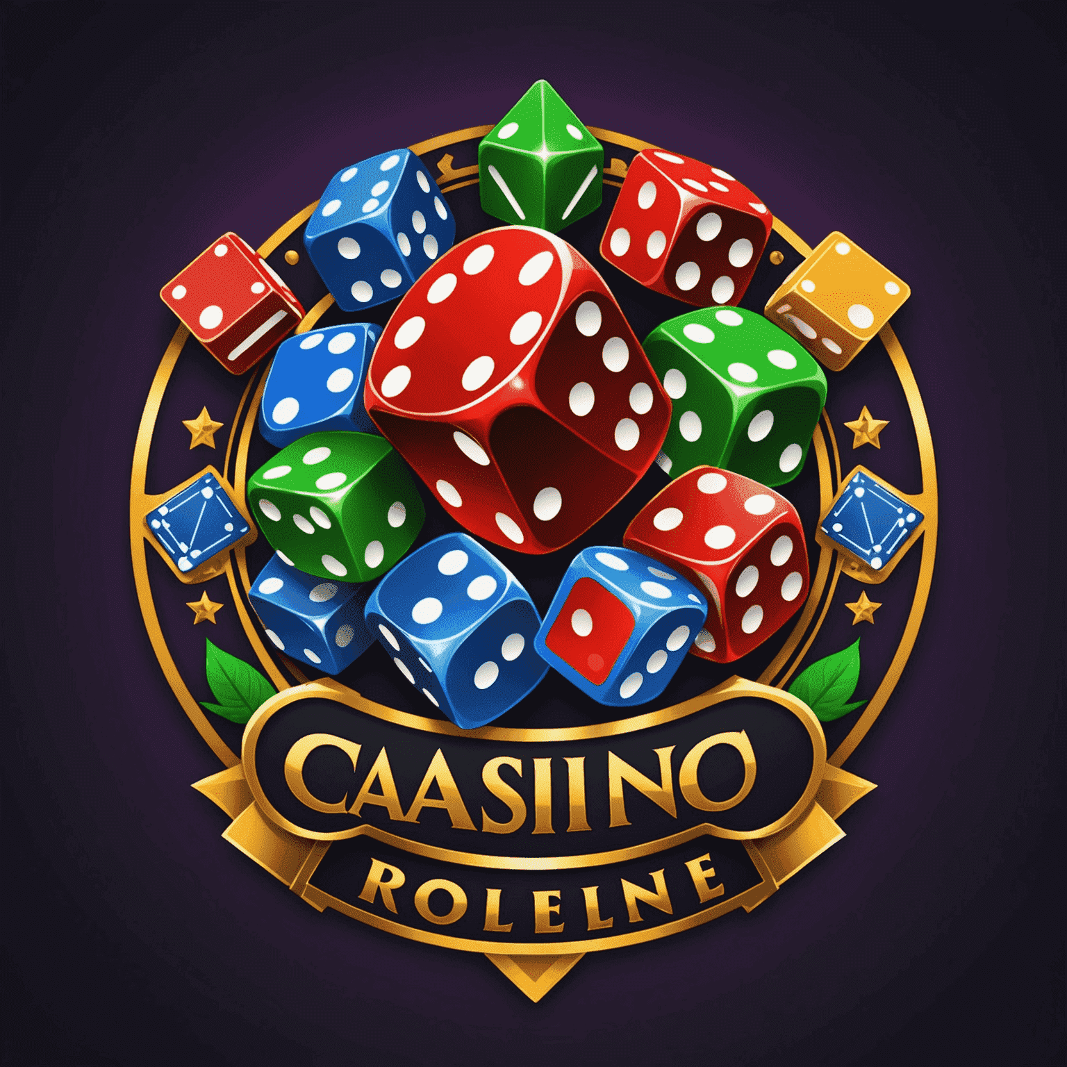 CasinoReelClu Logo - A vibrant and dynamic logo featuring casino elements like dice, cards, and chips in bold colors