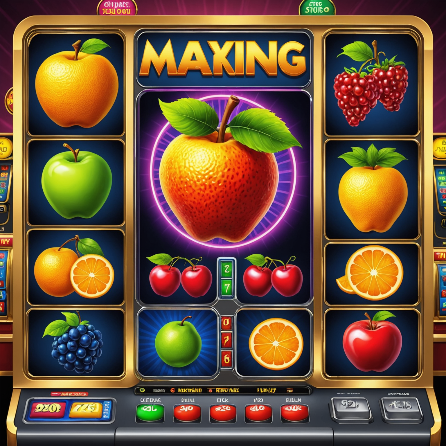 Various colorful slot machines with exciting themes and bonus features, showcasing classic fruit symbols and modern video slot graphics