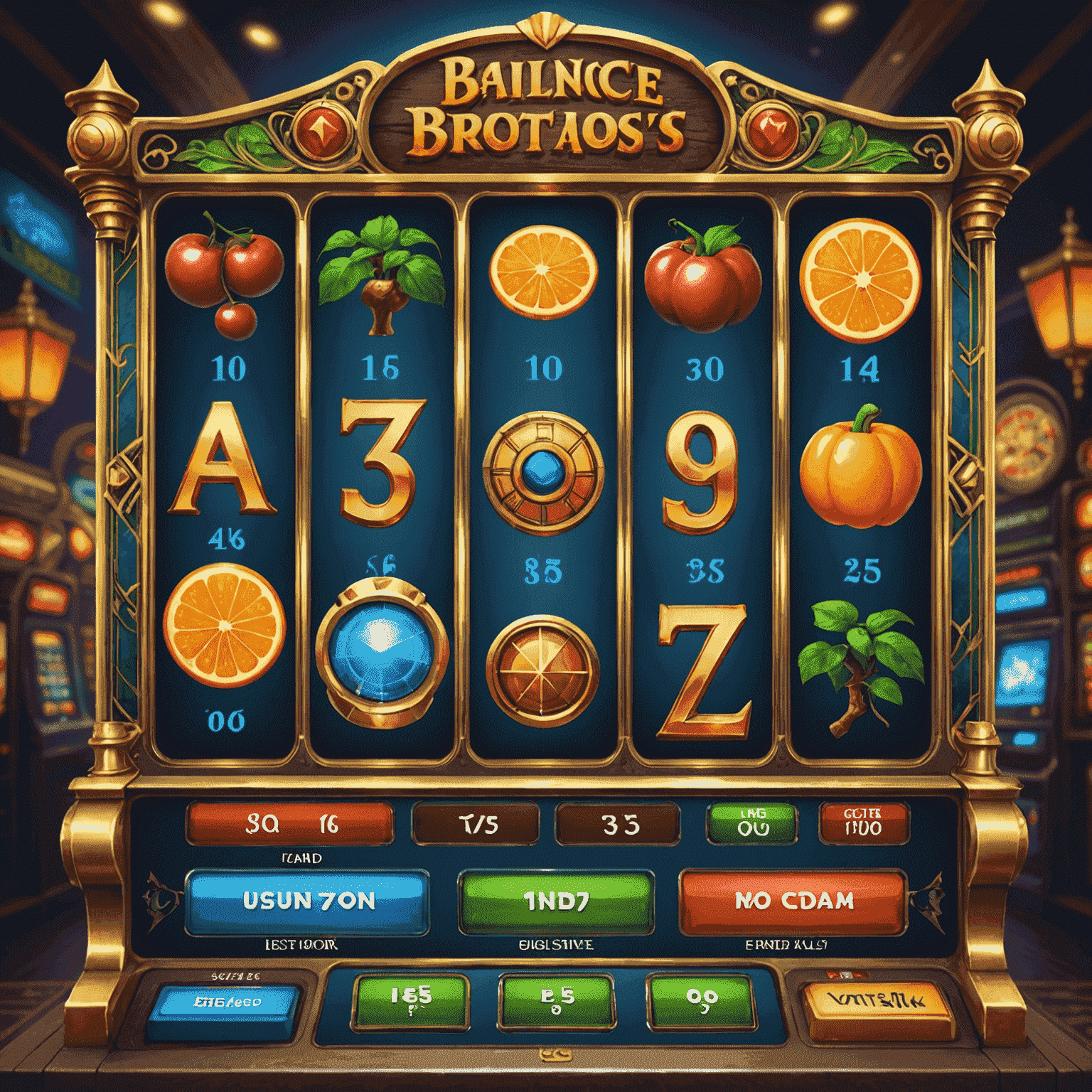 A modern video slot interface with multiple paylines, bonus symbols, and a fantasy theme